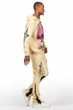 Kastell Beige Hoodie/Stack Flare Track Pant Set