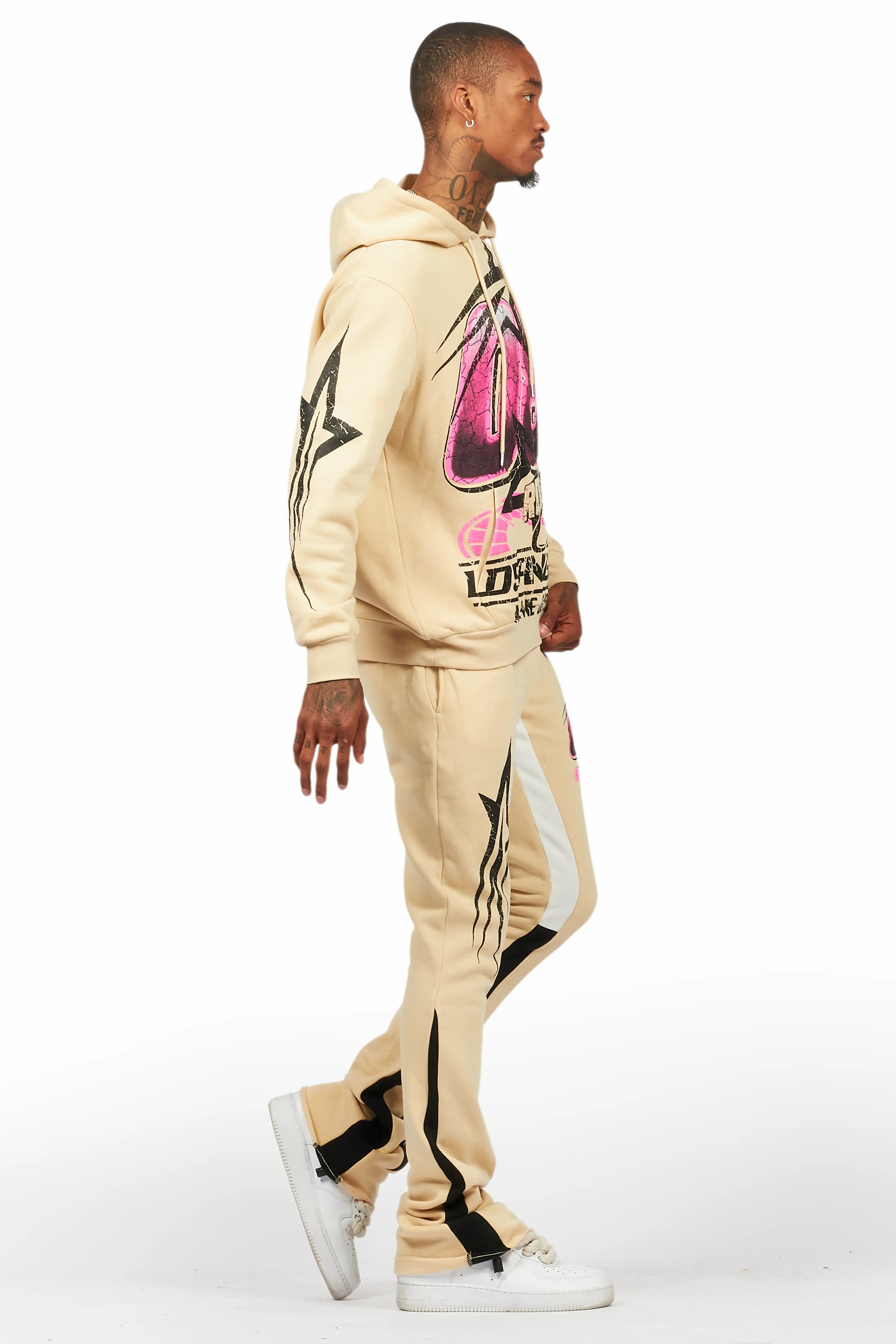 Kastell Beige Hoodie/Stack Flare Track Pant Set