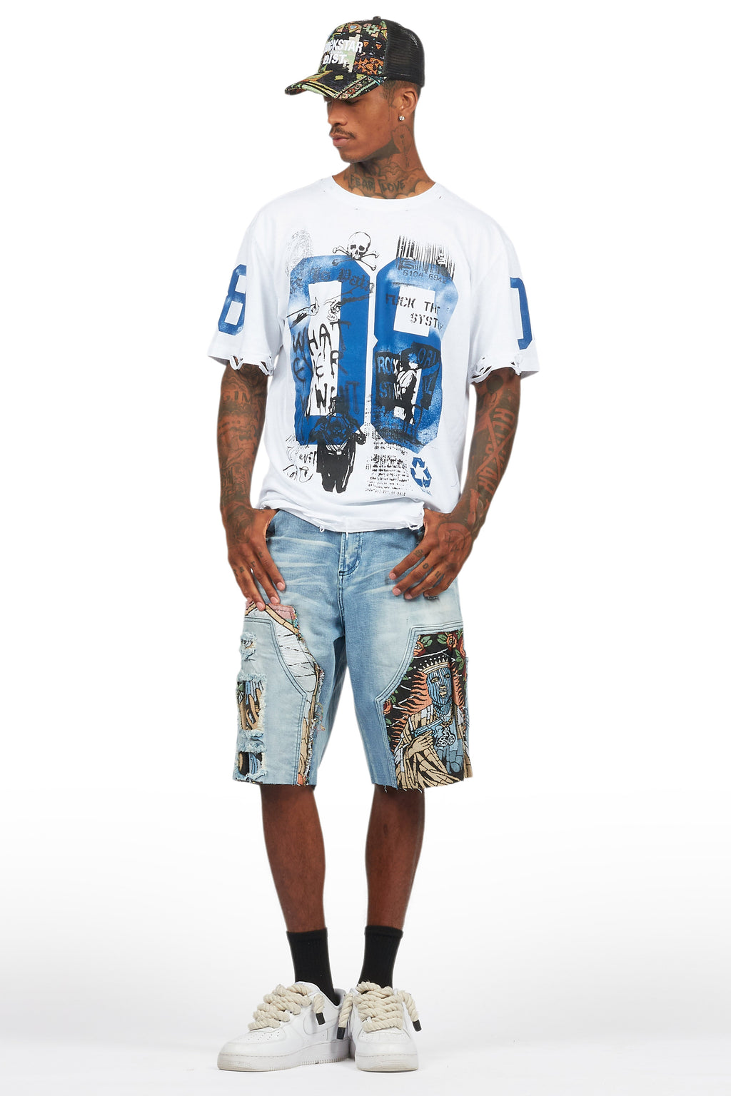 Grill White/Blue Tapestry T-Shirt/Denim Short Set