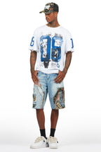 Grill White/Blue Tapestry T-Shirt/Denim Short Set