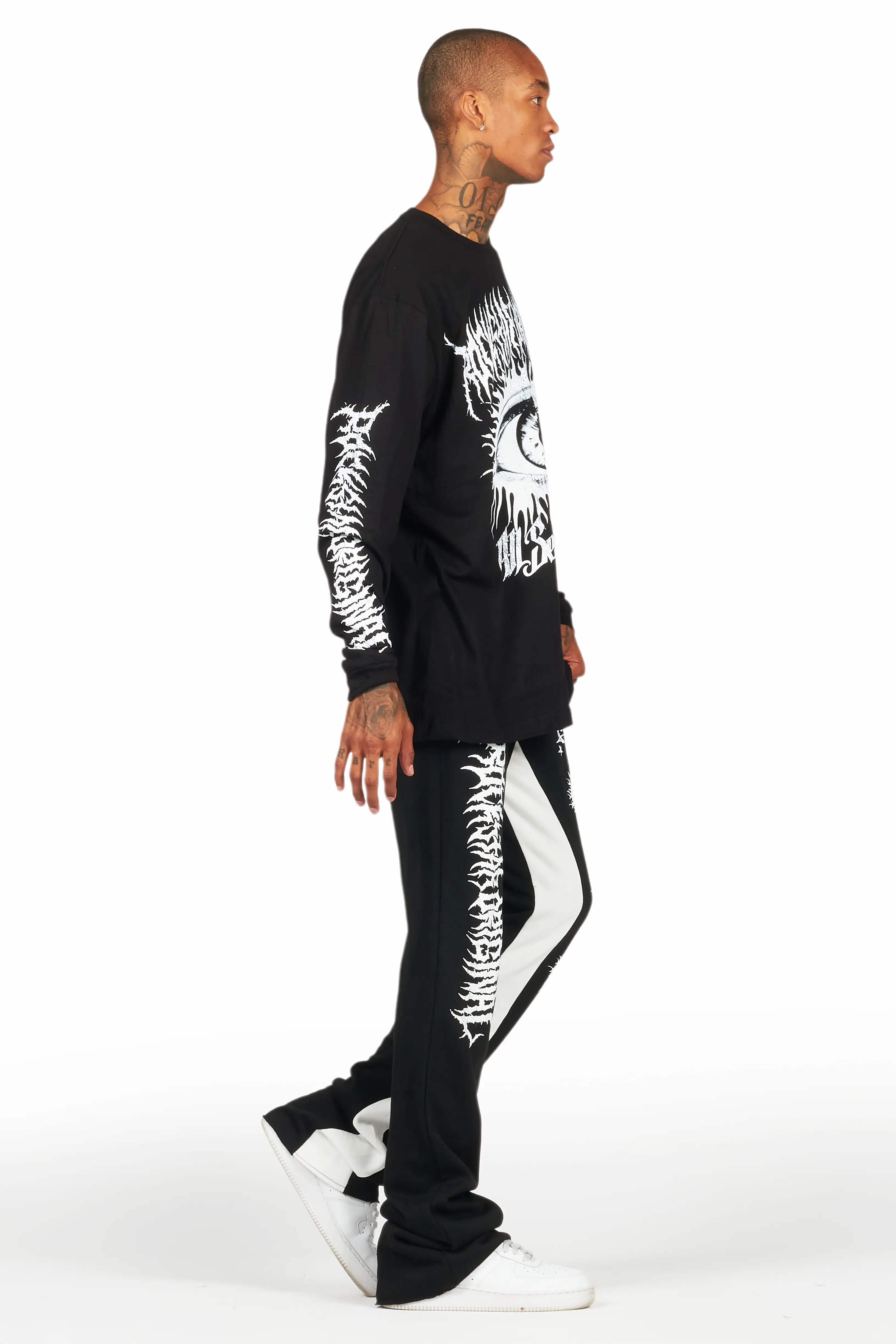All Seeing Eyes Black/White Long Sleeve T-Shirt/Baggy Pant Set