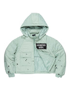 Zayla Sage Green Art Dist. Puffer Jacket