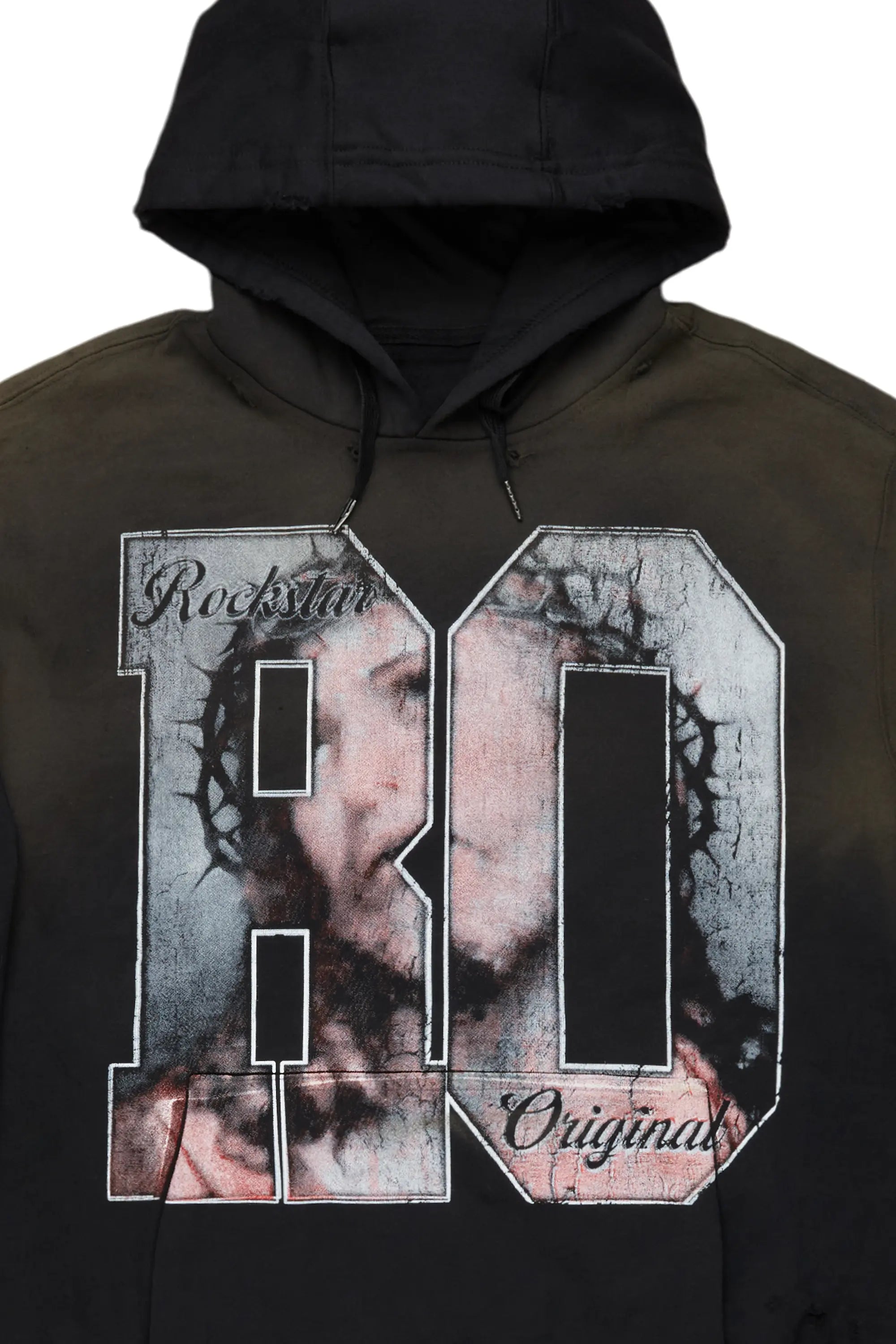 Lainer Black Graphic Distressed Hoodie