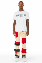 Kaizen Beige/Red Patchwork Super Stacked Flare Jean