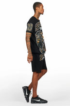 Fields Black Graphic T-Shirt Short Set