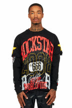 Santie Black Double Layer Long Sleeve Graphic T-Shirt