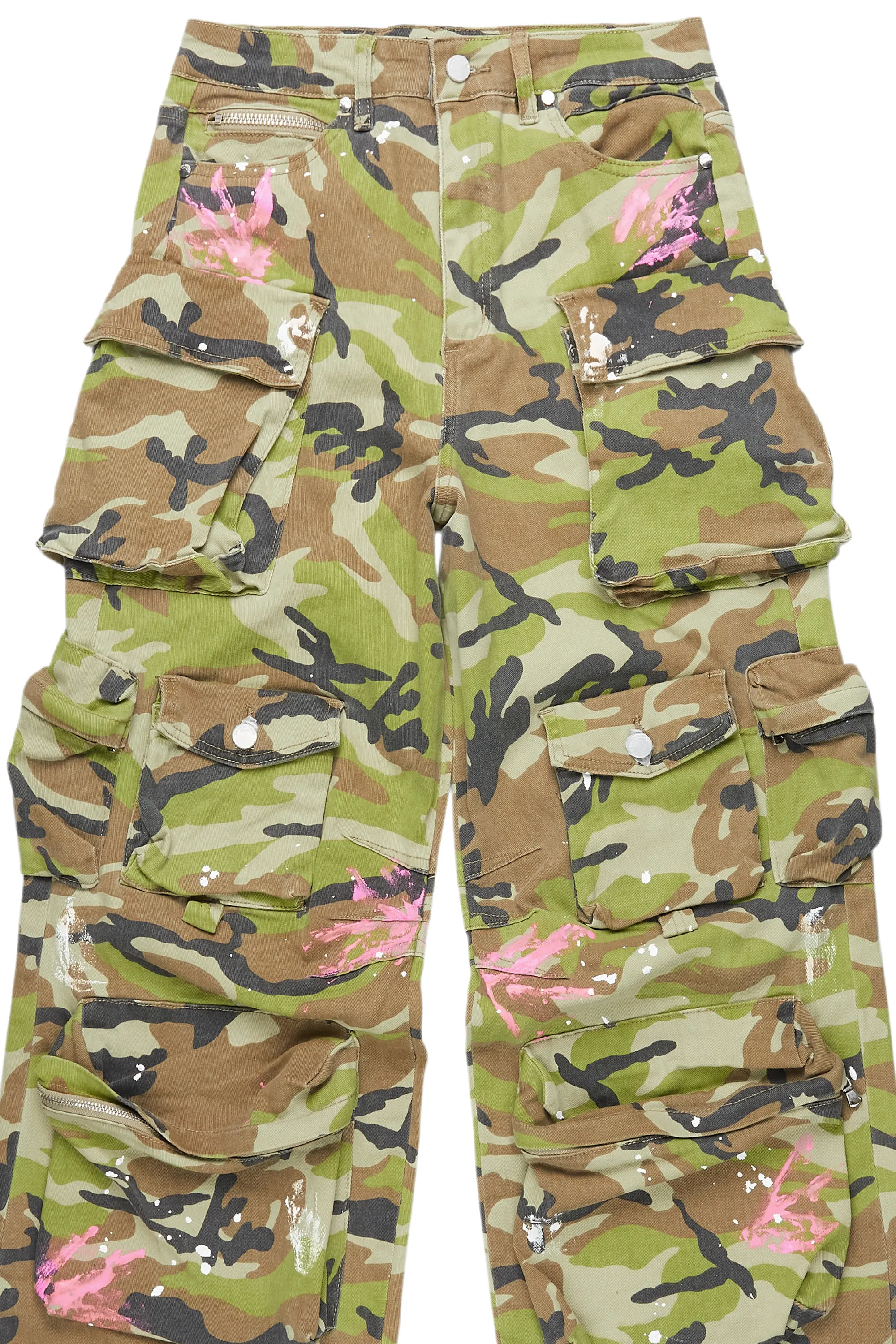 Da'nysha Green Camo Painted Wide Leg Jean
