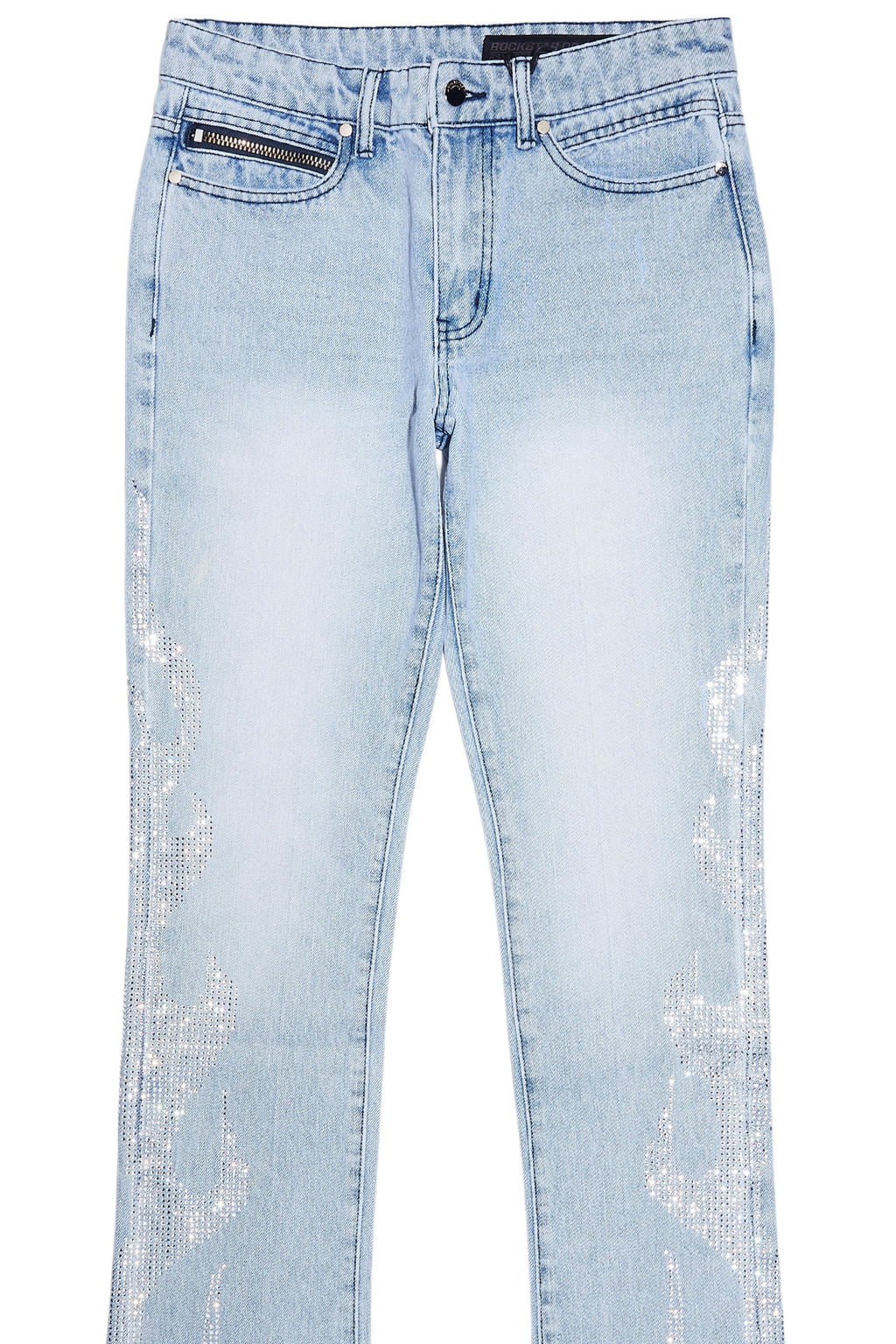 Jian Light Blue Rhinestone Stacked Flare Jean