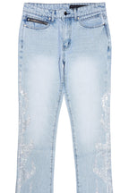 Jian Light Blue Rhinestone Stacked Flare Jean