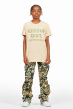 Boys Koen Vintage Sand/Green T-Shirt/Stacked Flare Jean Set