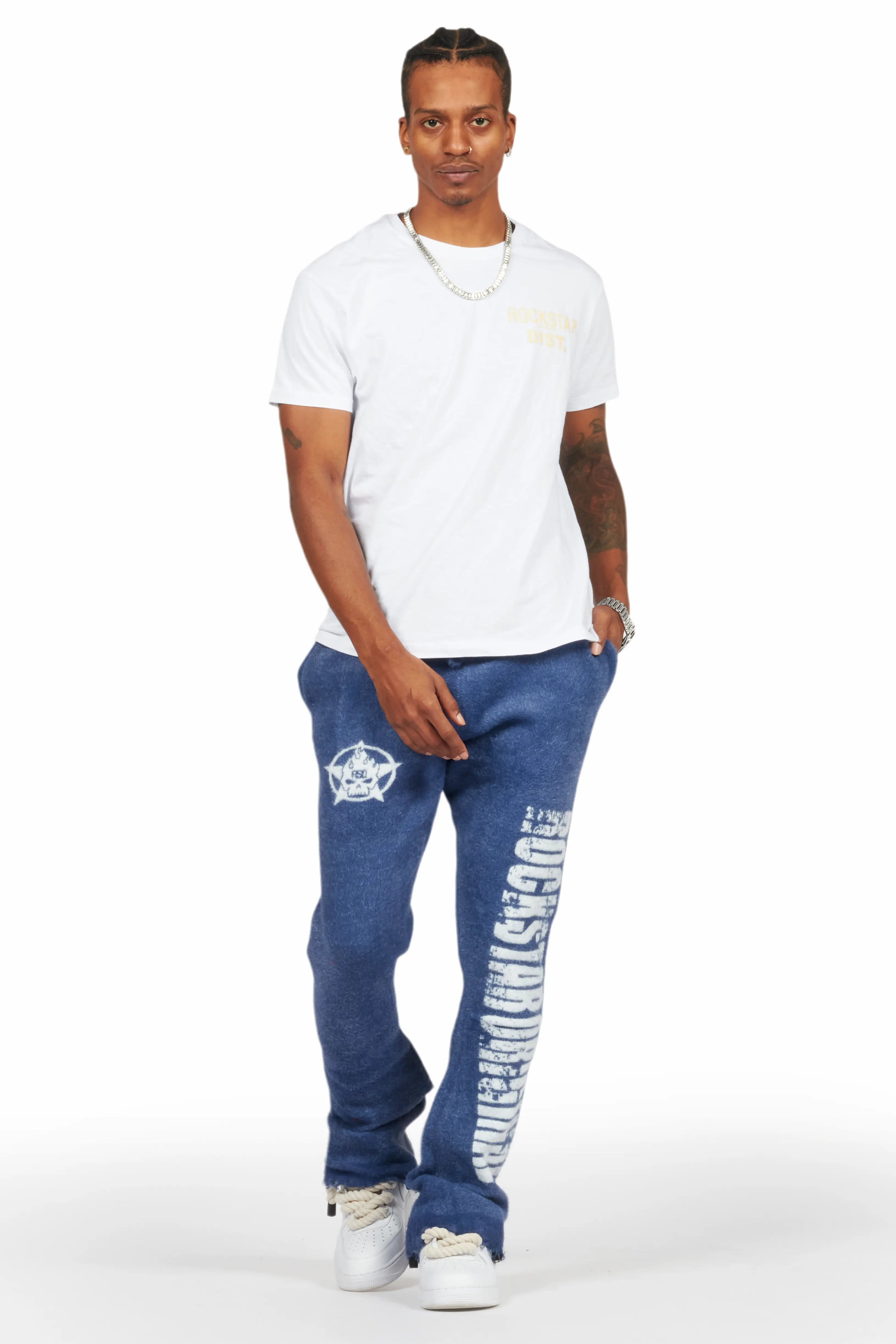 Keve Navy Knitted Mohair Flare Sweat Pant