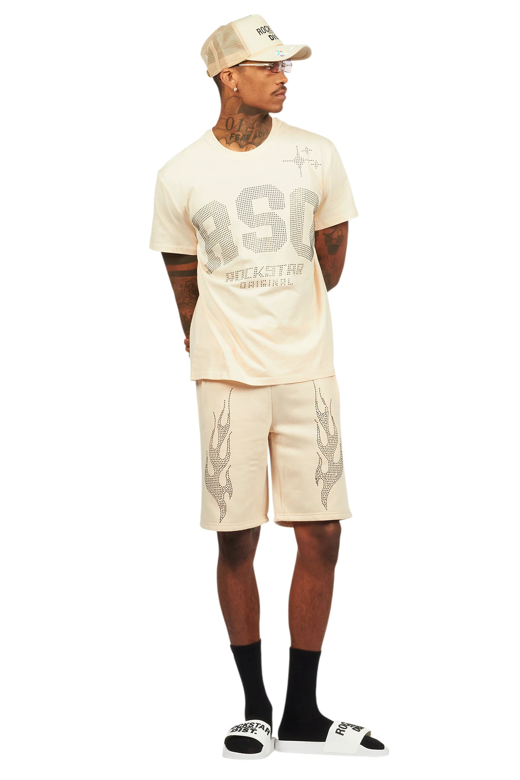 Bellamy Beige/Black Rhinestone Tee Short Set