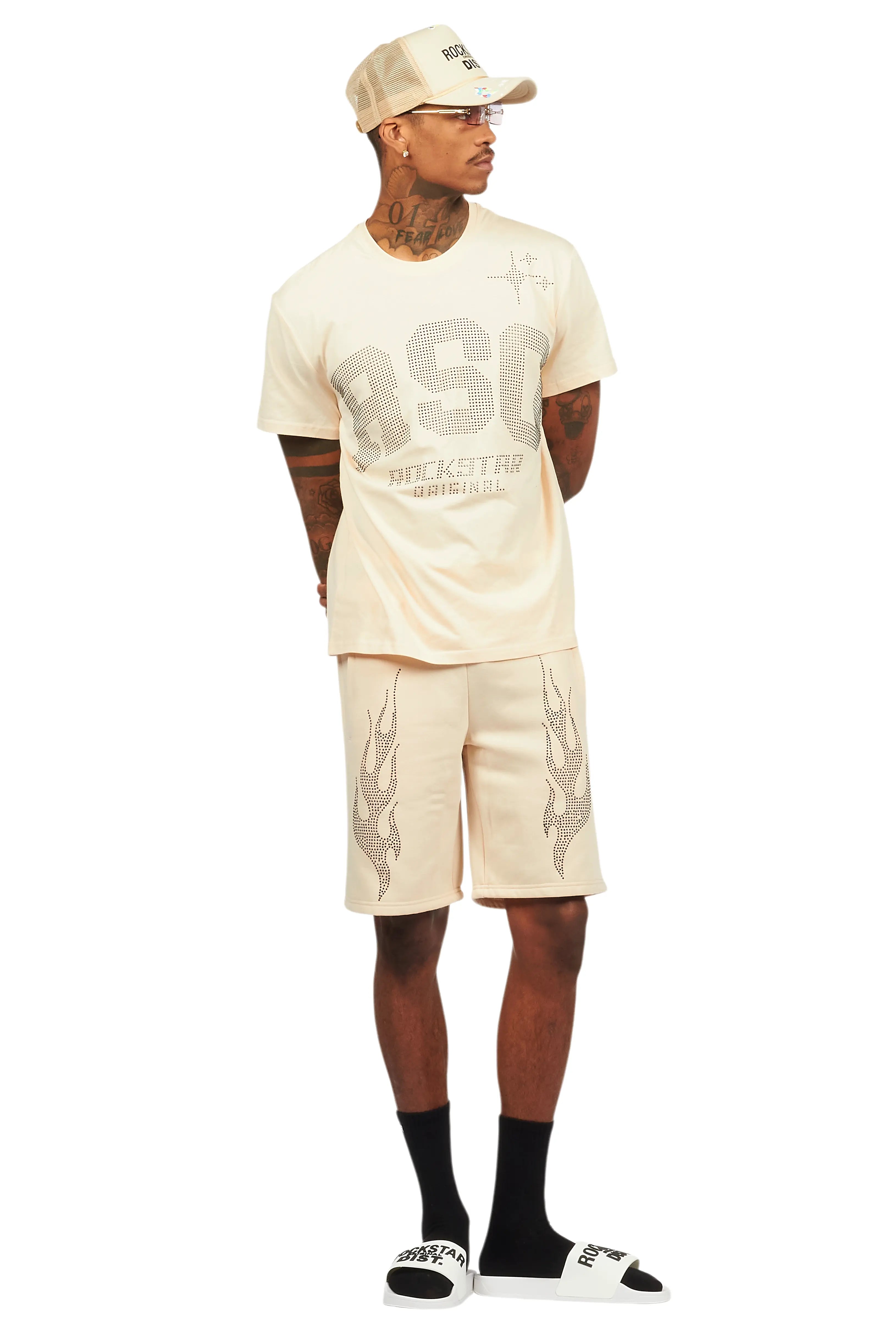 Bellamy Beige/Black Rhinestone Tee Short Set