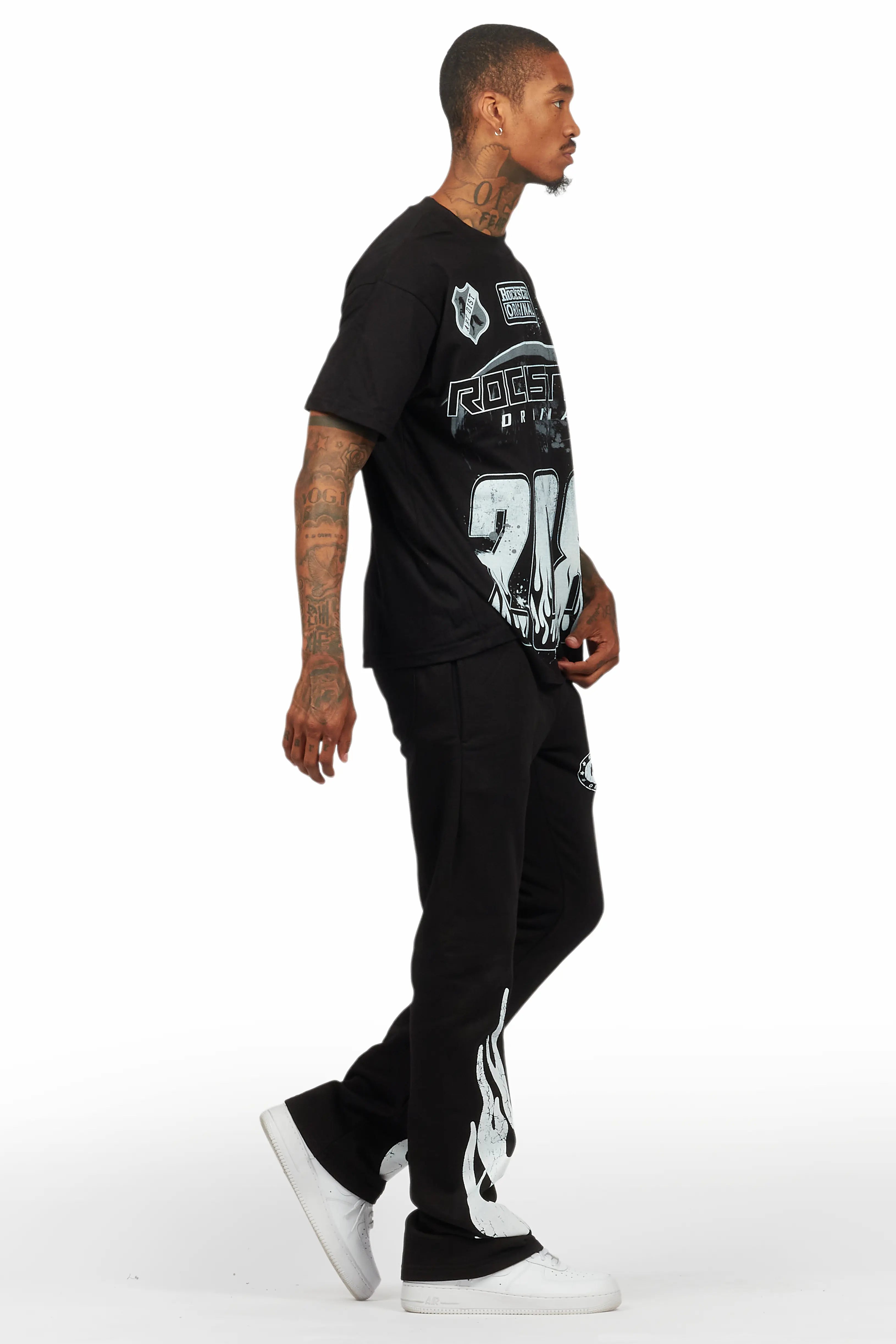 Amos Black/White T-Shirt/Stacked Flare Track Set