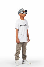 Boys Xanti White/Grey T-Shirt Cargo Pant Set