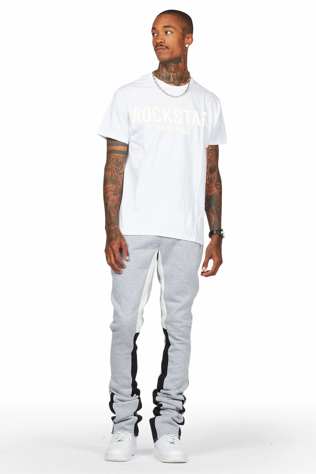Sana Heather Grey T-Shirt/Stacked Track Pant Set