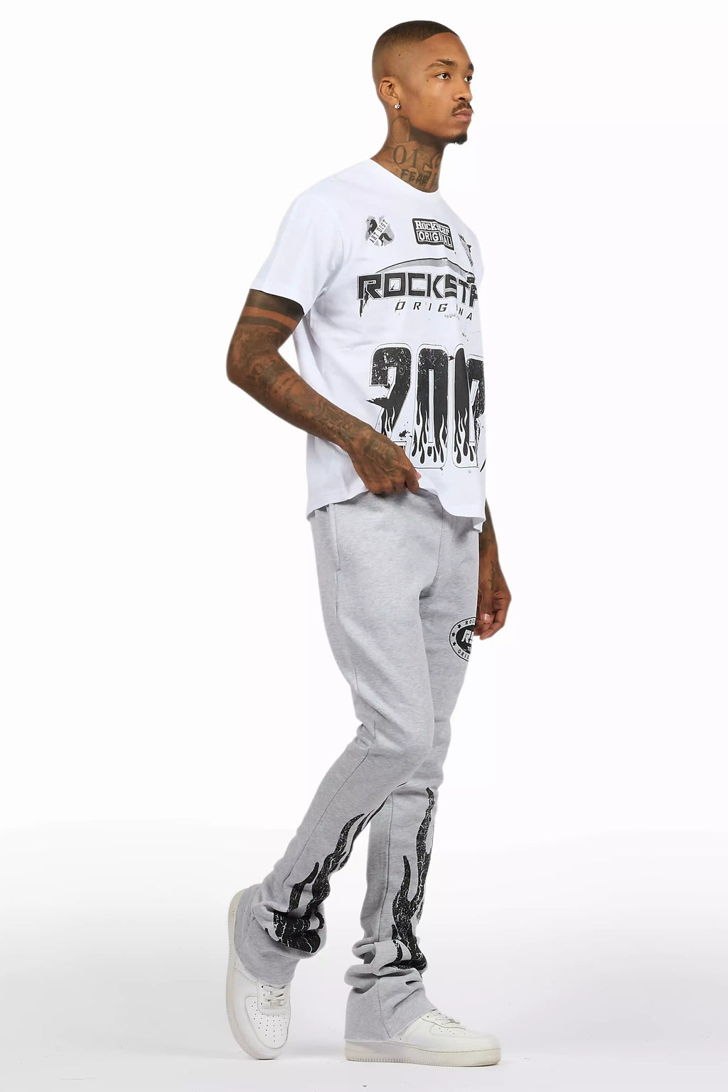 Amos Heather Grey T-Shirt/Stacked Flare Track Set