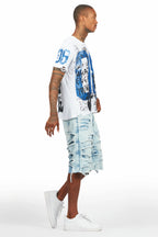 Grill White/Blue T-Shirt/Denim Short Set