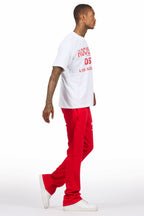Lake White/Red Oversized T-Shirt/Stacked Track Pant Set