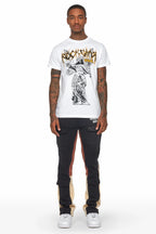 Joncarlo Black Stacked Flare Track Pant