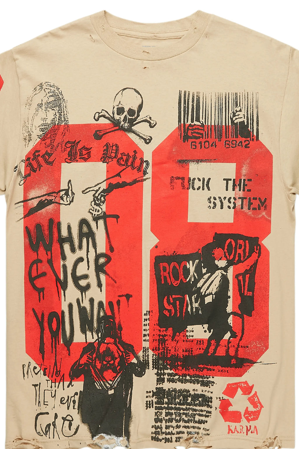 Grill Beige Graphic Oversized T-Shirt