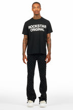 Glit Black Rhinestone Stacked Flare Jean