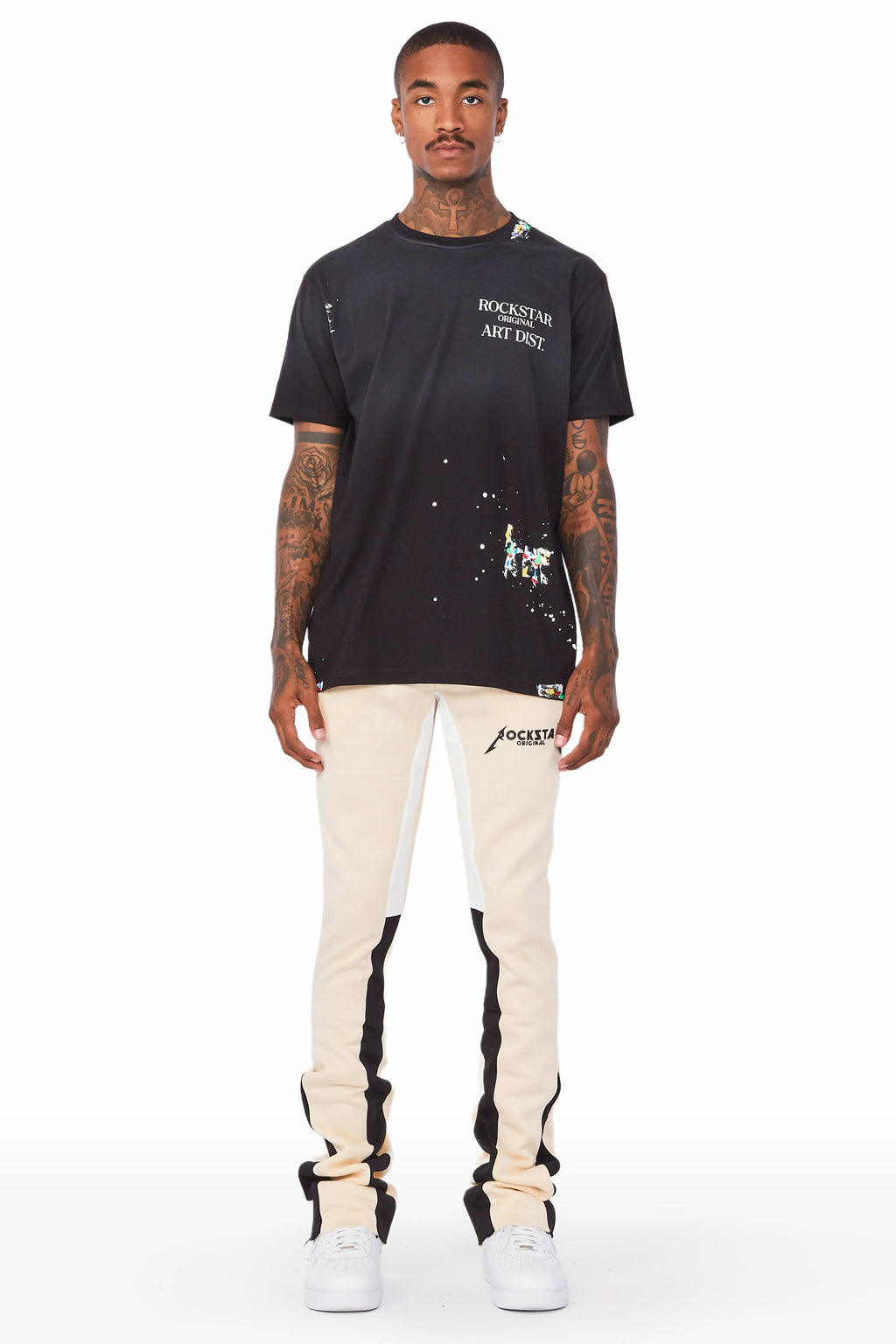 Everest Beige Stacked Flare Track Pant