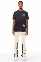 Everest Beige Stacked Flare Track Pant