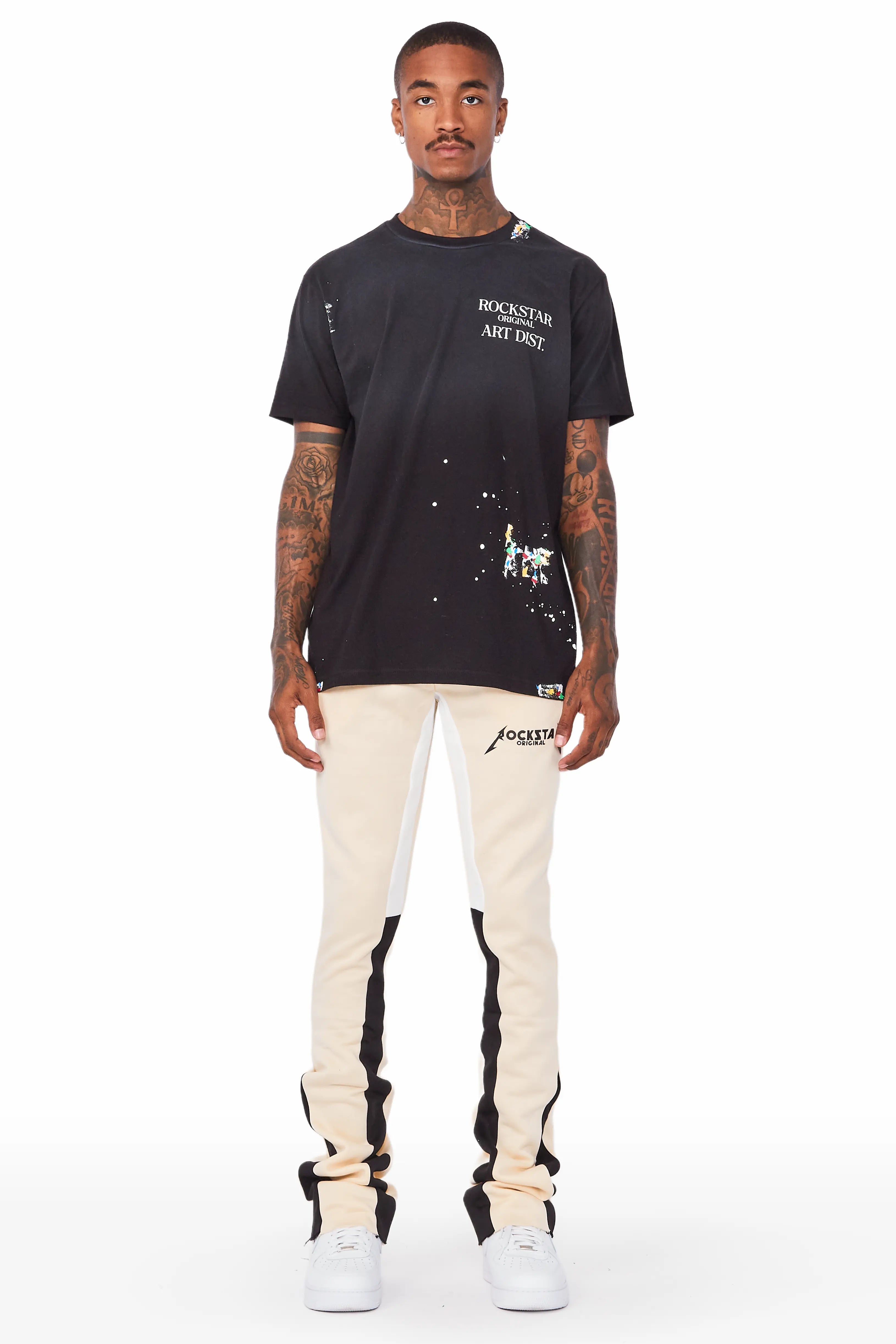 Everest Beige Stacked Flare Track Pant