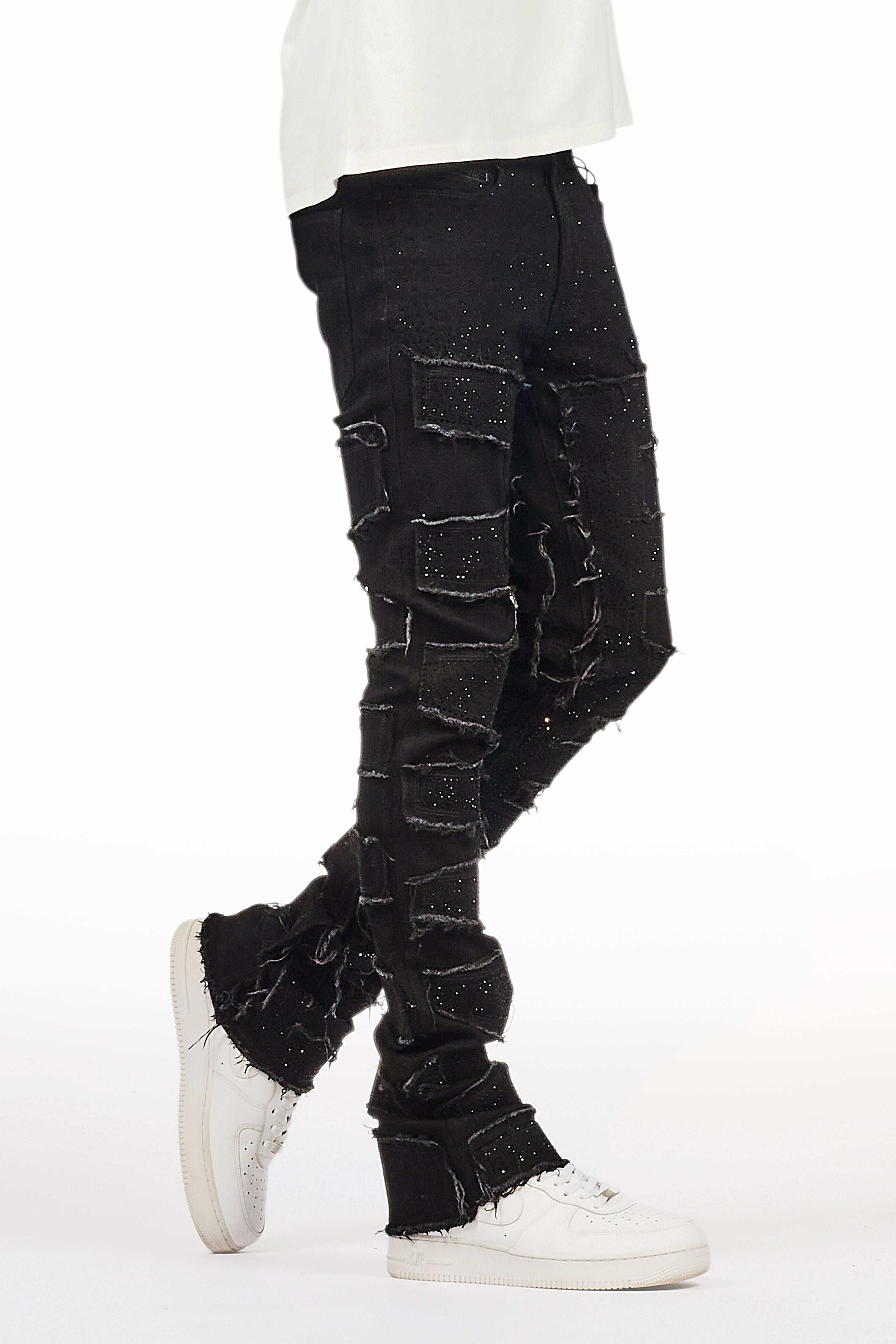Shake Black Rhinestone Stacked Flare Jean