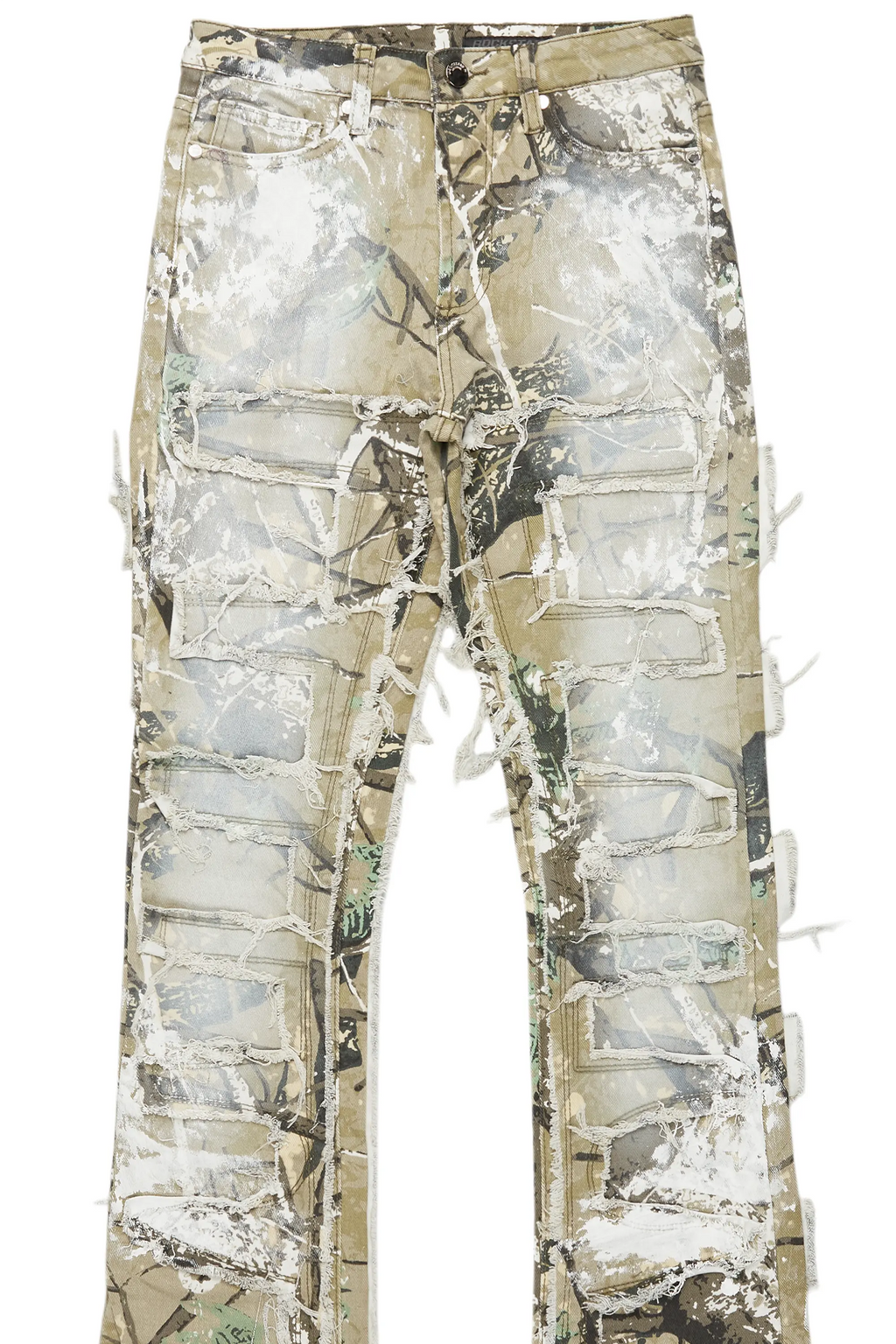 Denzela Tree Camo Painted Stacked Flare Jean