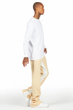 Briggs White/Beige Long Sleeve T-Shirt/Baggy Pant Set