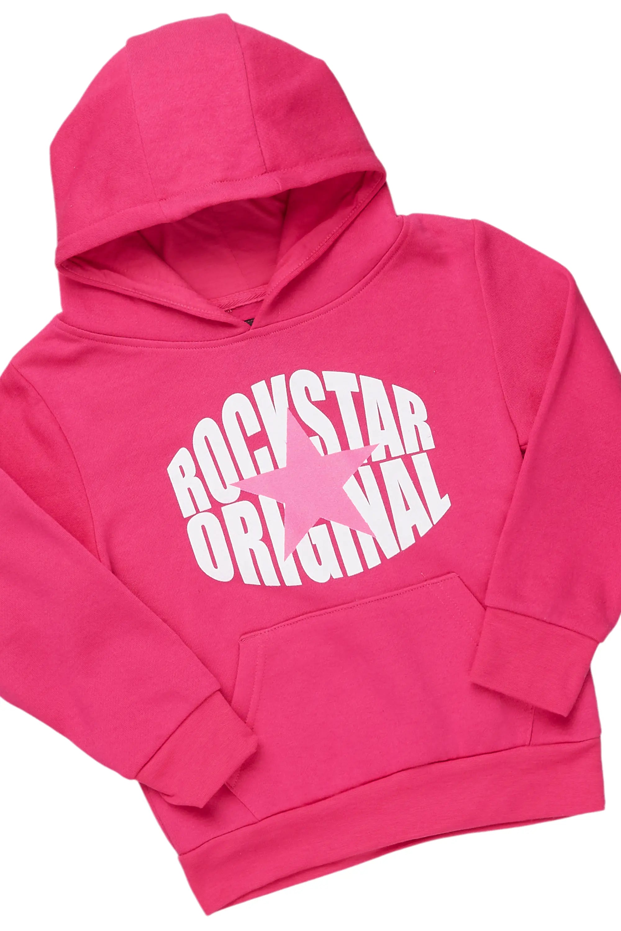 Girls Mia Pink Hoodie/Stacked Flare Jean Set