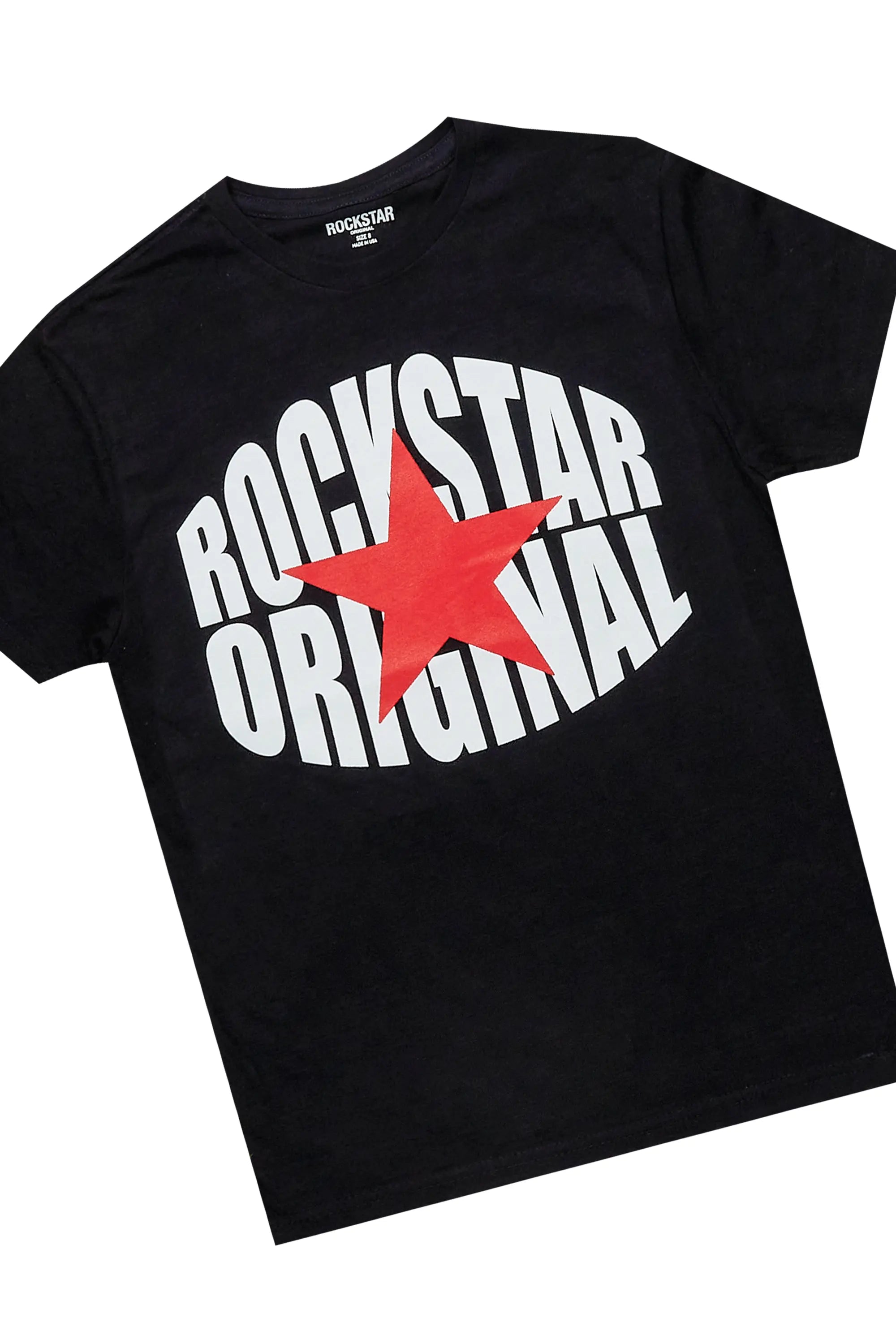 Girls Black Ezra T-Shirt/Stacked Flare Jean Set