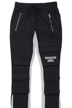 Antoon Black Stacked Flare Track Pant