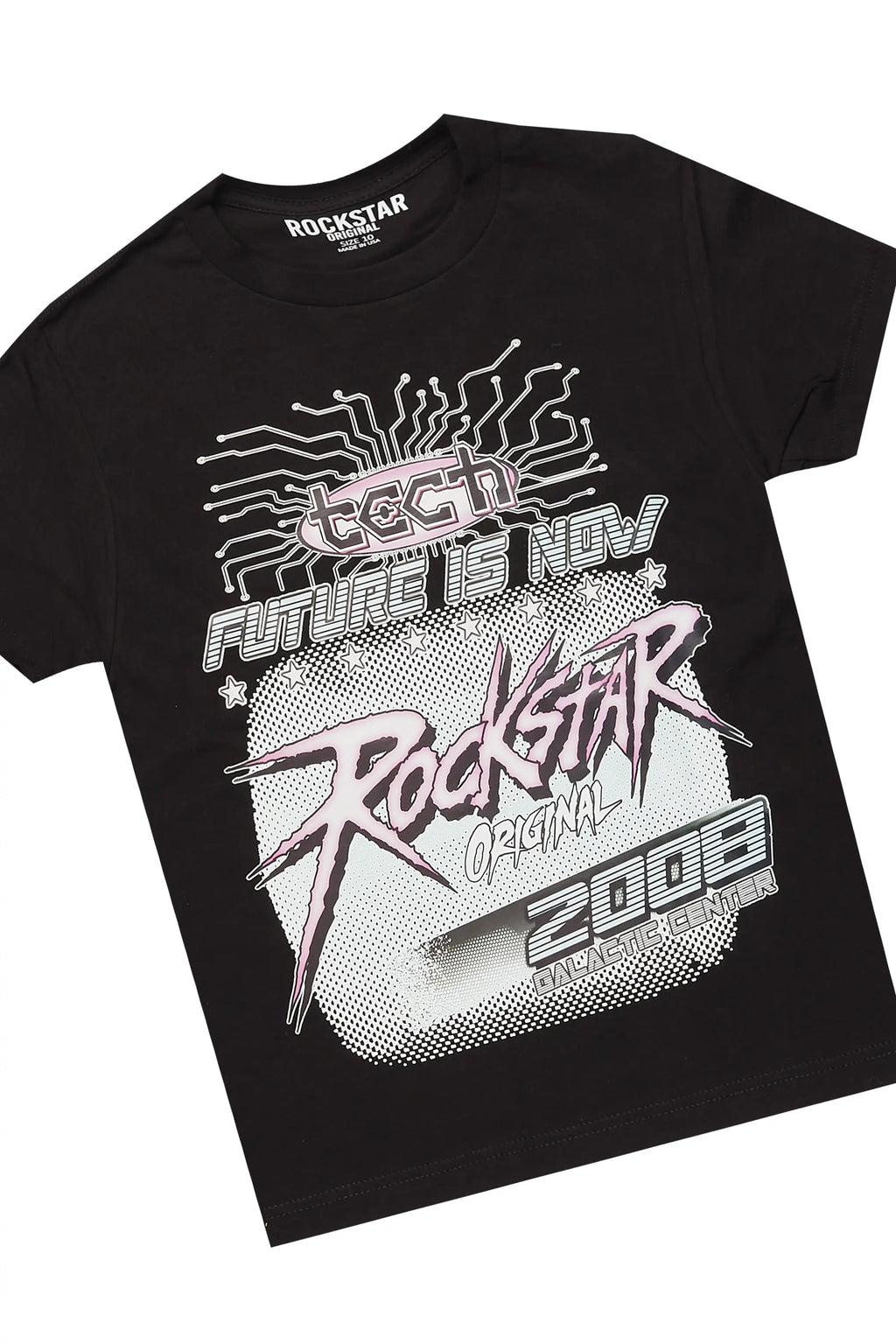 Girls Racing Black T-Shirt/Stacked Flare Jean Set