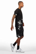 Fillip Black/White T-Shirt/Raw Edge Short Set