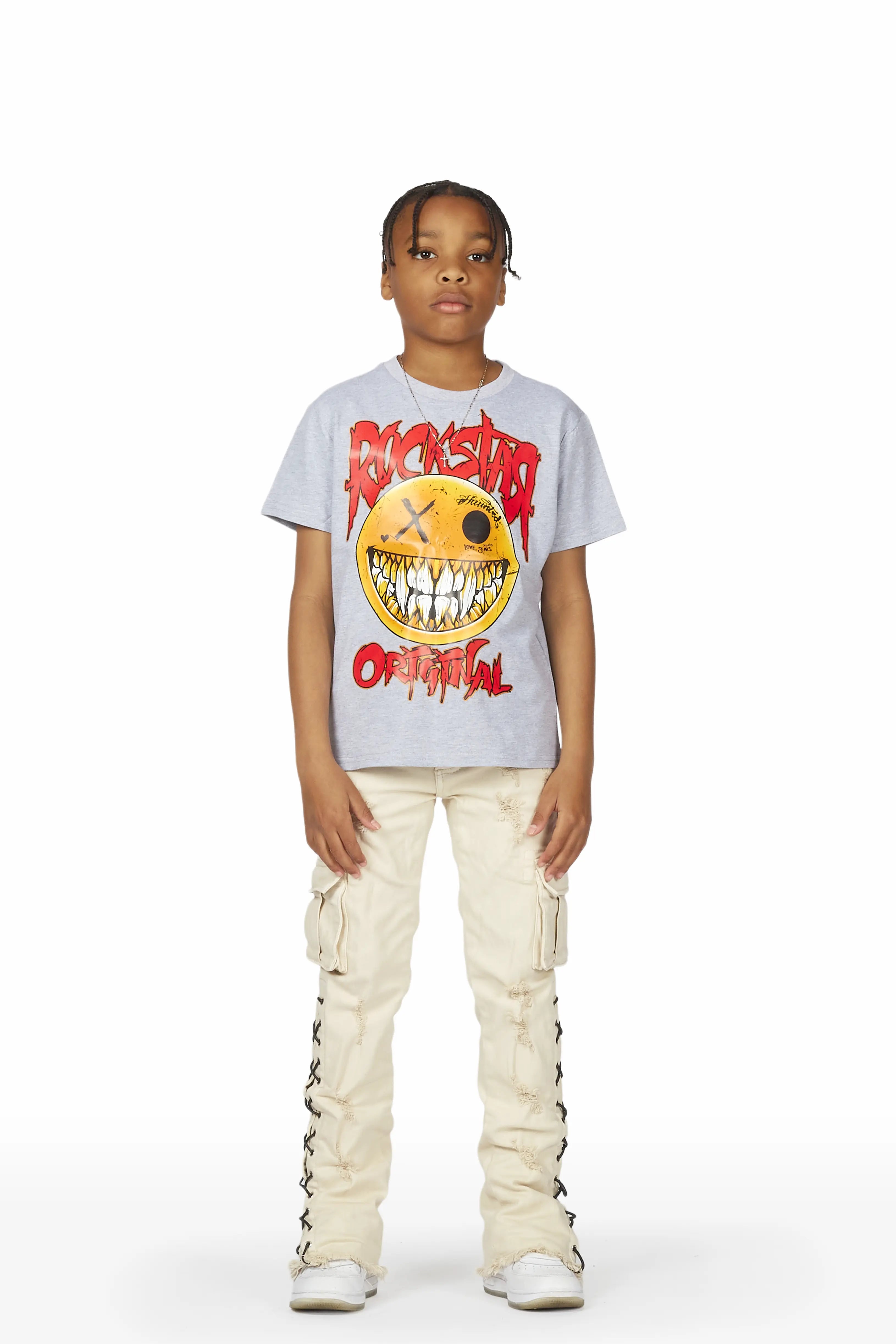 Boys Sylo Beige Stacked Flare Jean