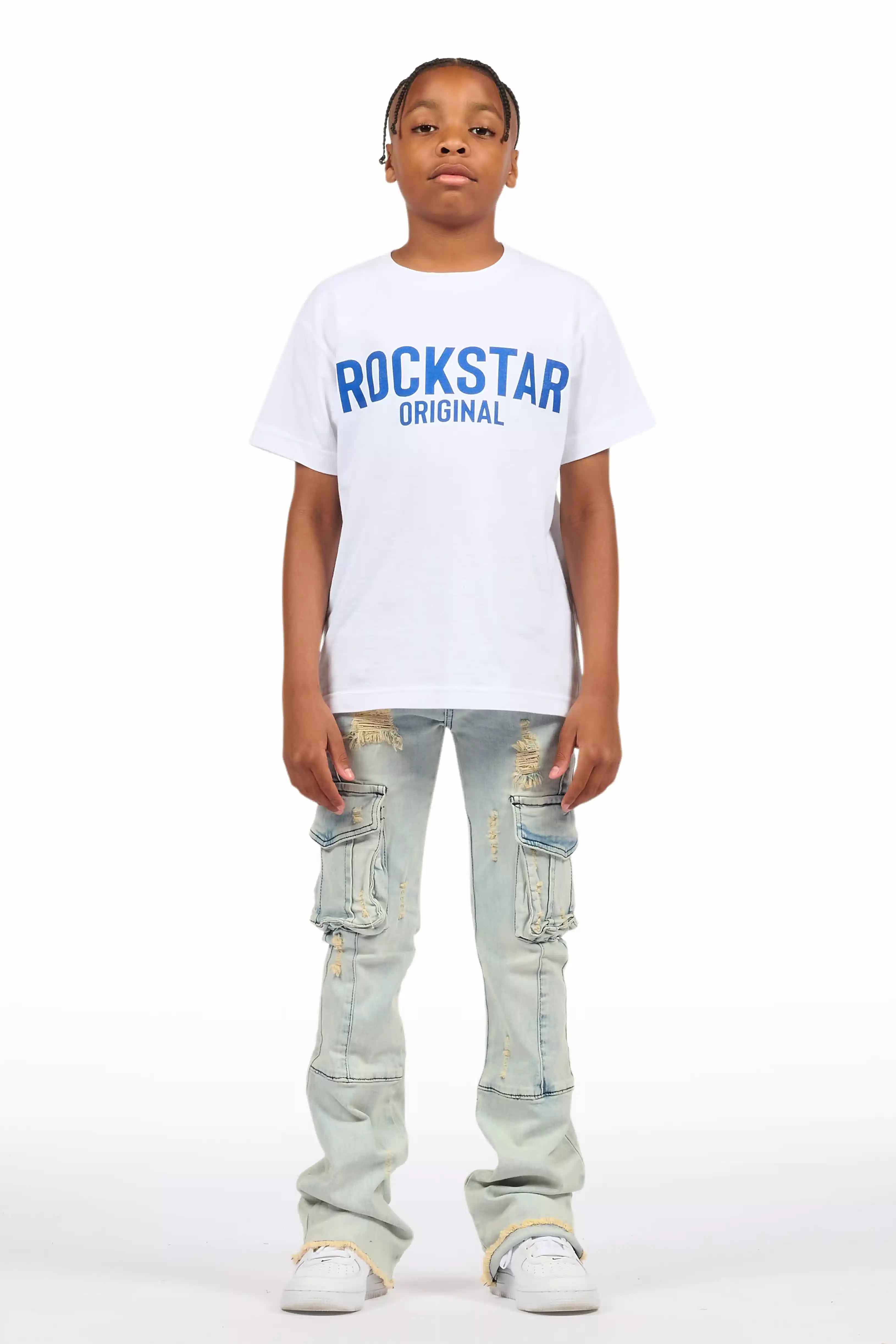 Boys Adalee Blue Slim Stacked Flare Cargo Jean