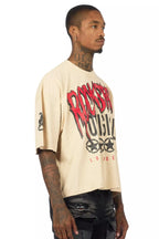 Wizzurd Beige/Red Boxy Crop T-Shirt