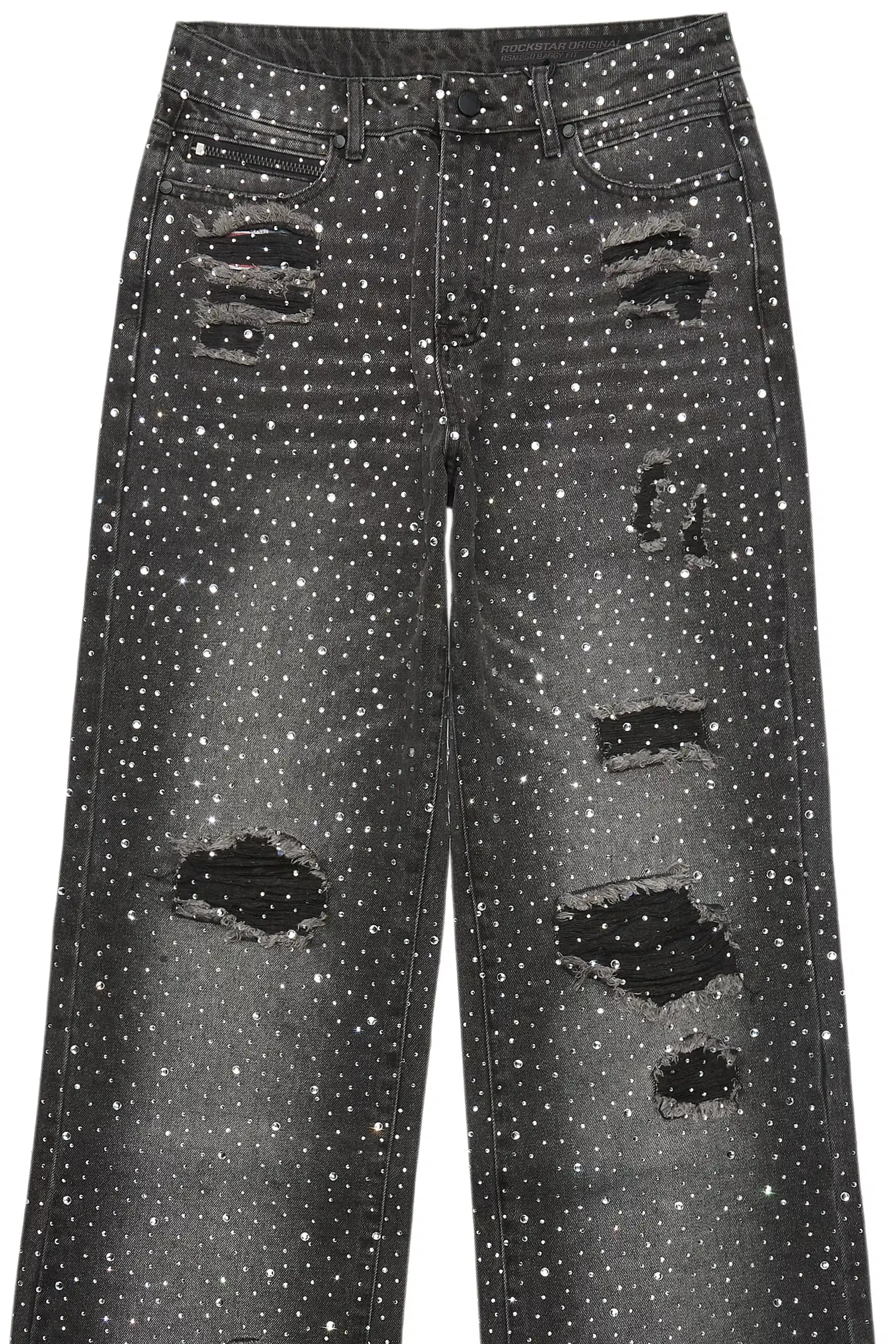 Discolite Rhinestone Grey Baggy Jean