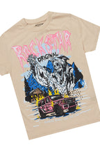 Boys Kip Vintage Sand/Pink T-Shirt/Stacked Flare Jean Set