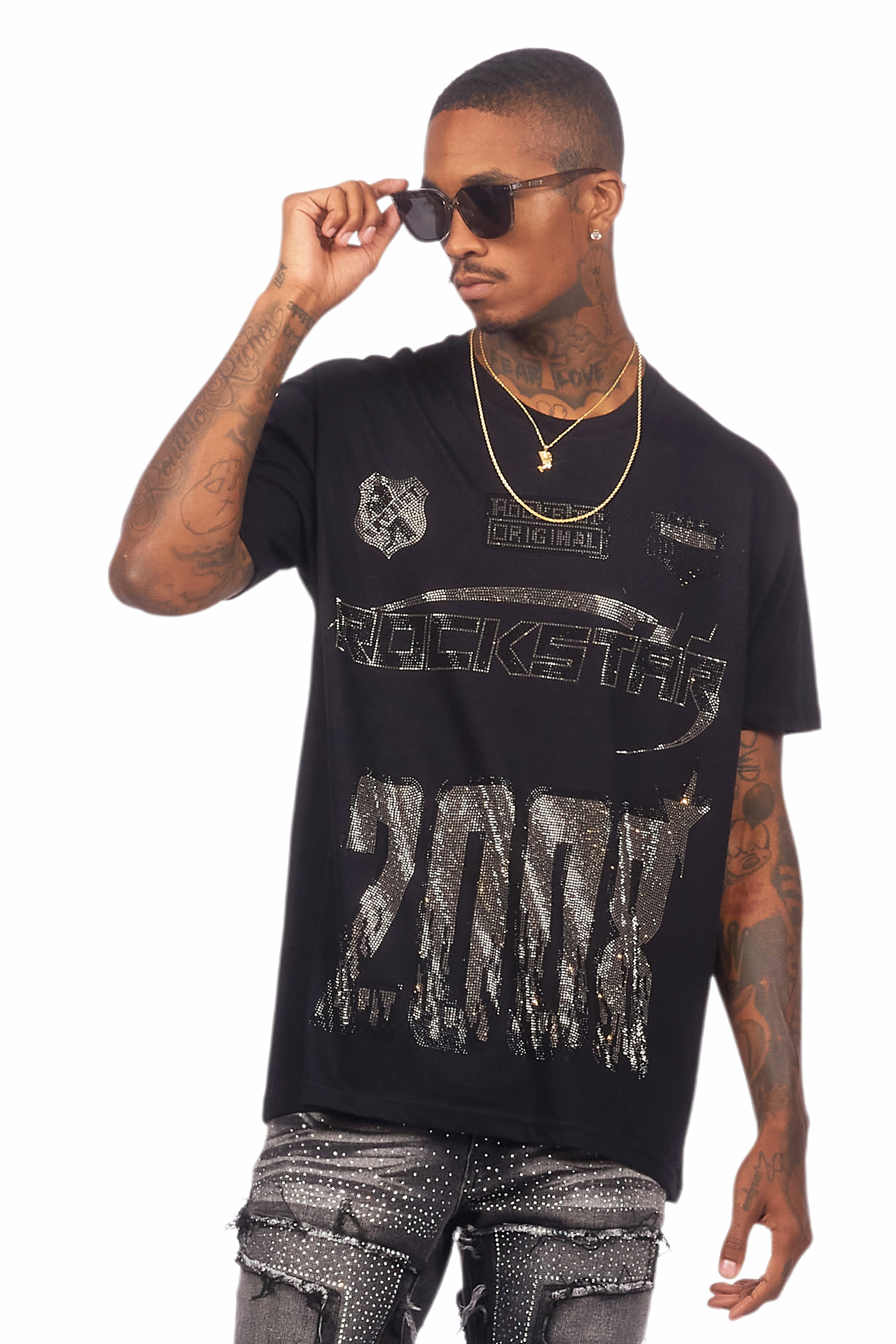 Brazen Black Graphic Rhinestone T-Shirt