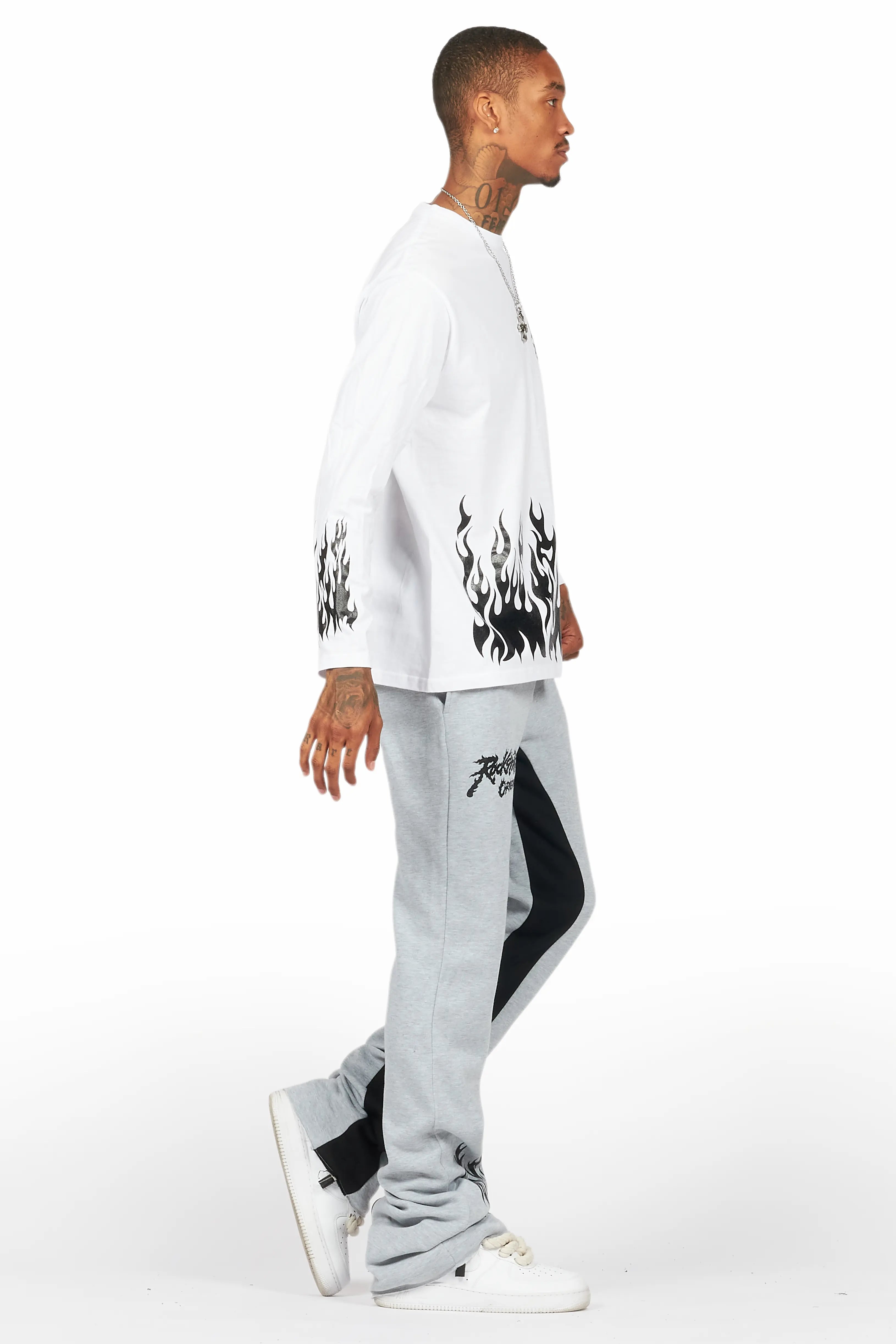 Bubble White/Grey Long Sleeve T-Shirt/Baggy Pant Set