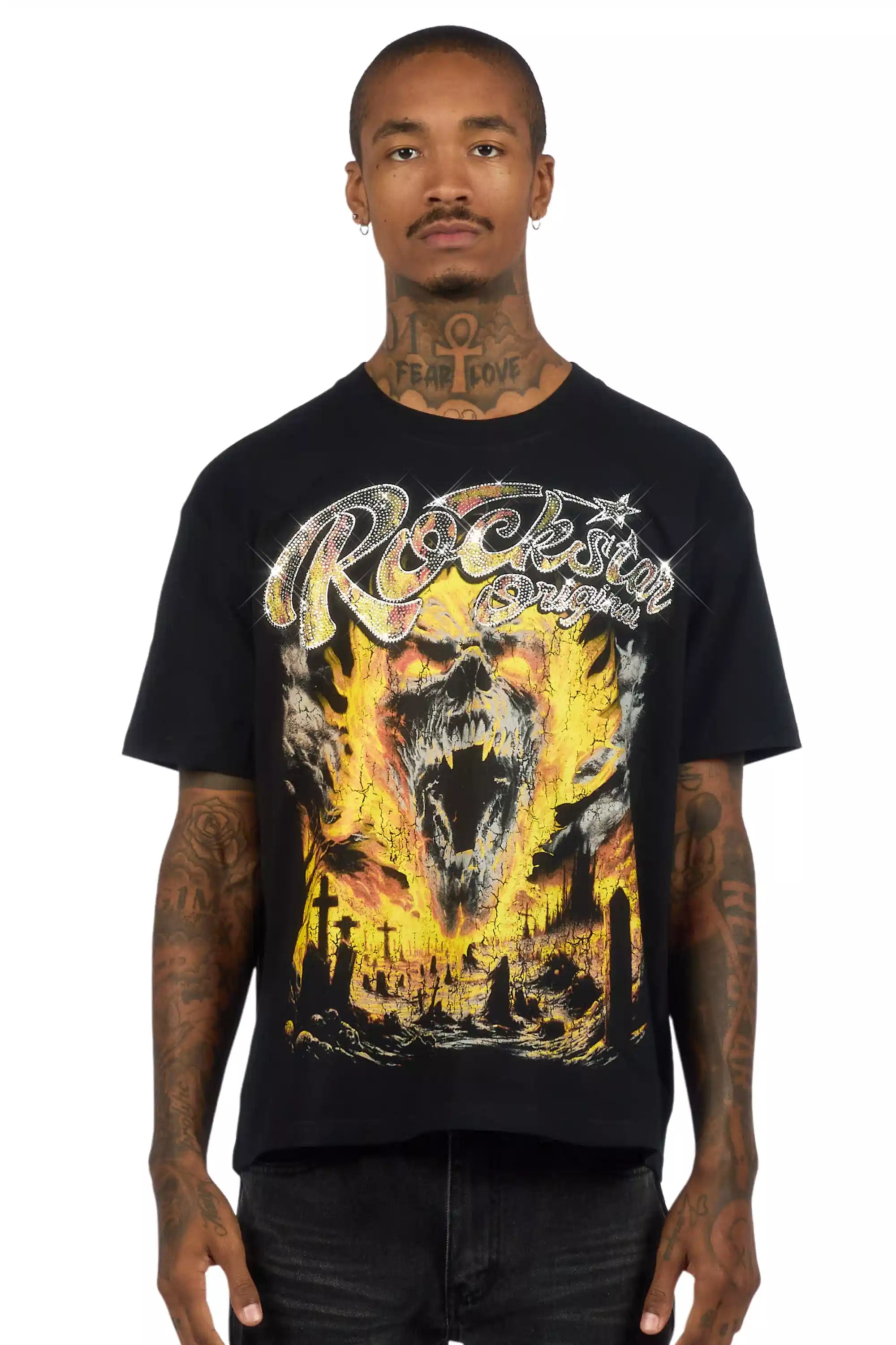 Brun Black Graphic Rhinestone T-Shirt