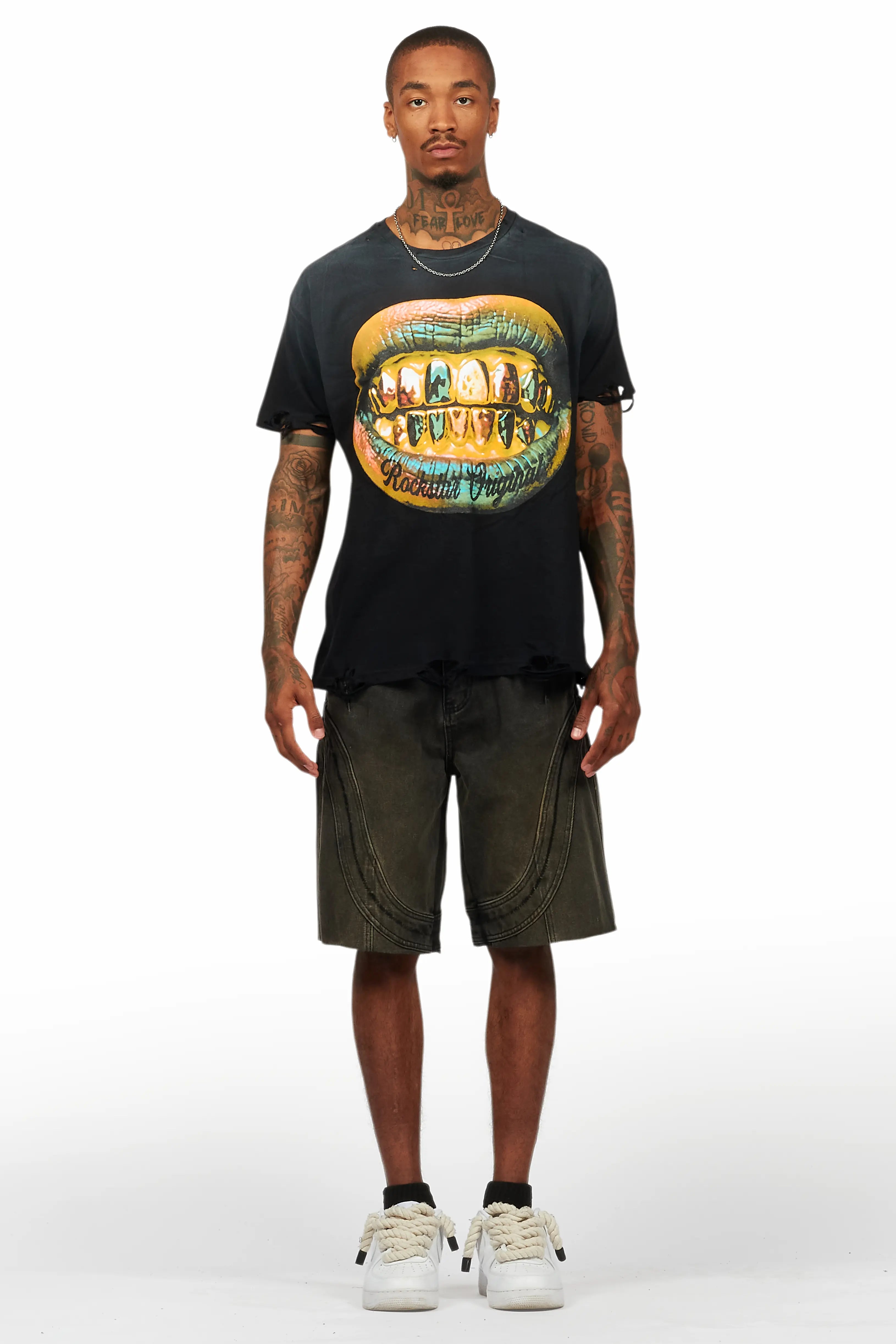 Gonen Black T-Shirt/Denim Short Set