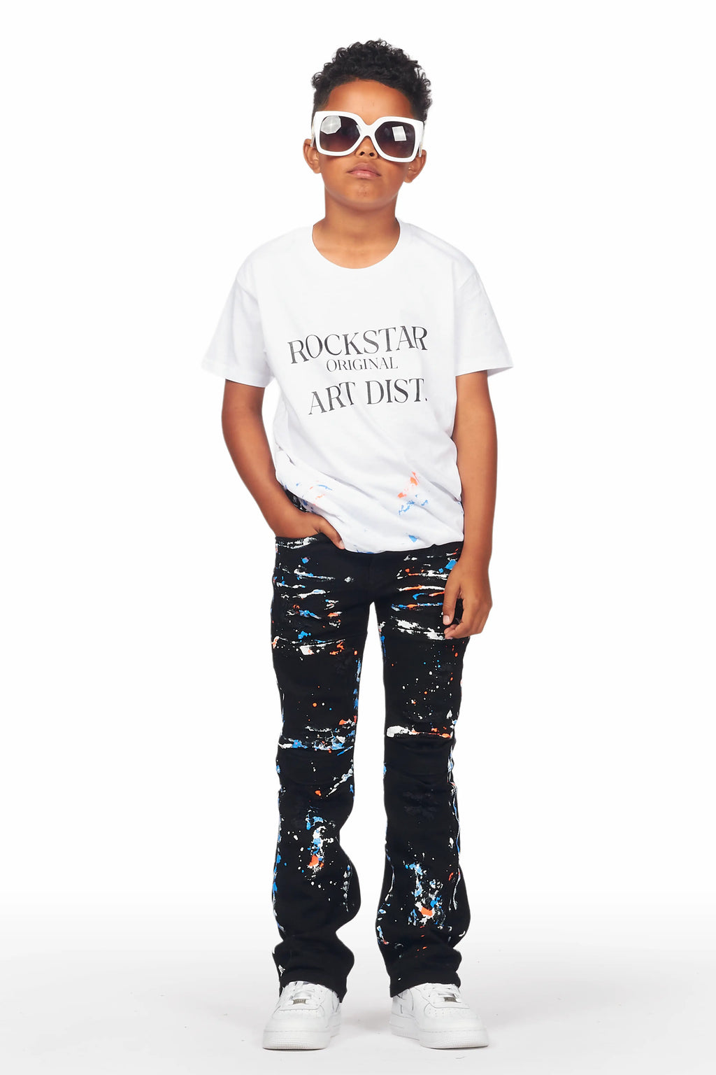 Boys Travis White T-Shirt/Stacked Flare Jean Set
