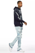 Zaid Blue Stacked Flare Jean