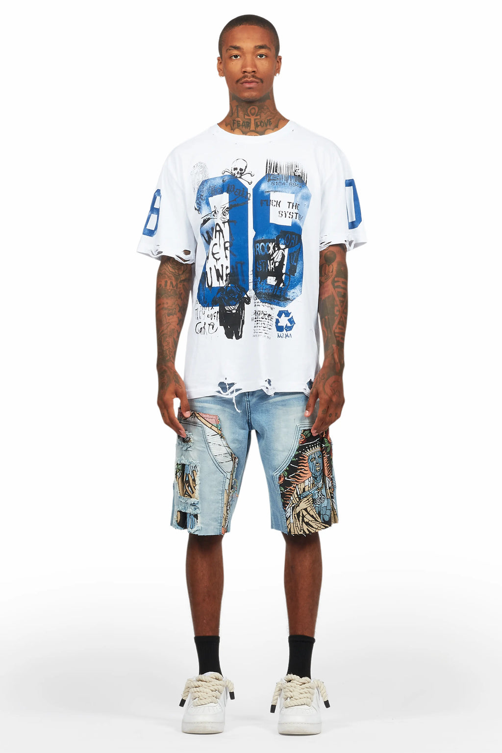 Grill White/Blue Tapestry T-Shirt/Denim Short Set
