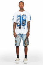 Grill White/Blue Tapestry T-Shirt/Denim Short Set